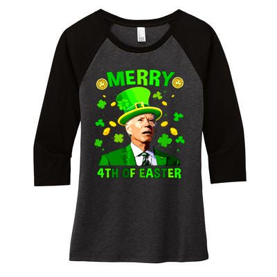 Merry 4th Of St Patricks Day Funny Joe Biden Leprechaun Hat Women's Tri-Blend 3/4-Sleeve Raglan Shirt