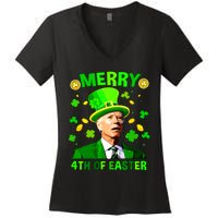 Merry 4th Of St Patricks Day Funny Joe Biden Leprechaun Hat Women's V-Neck T-Shirt