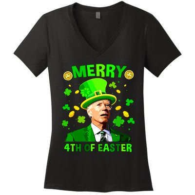 Merry 4th Of St Patricks Day Funny Joe Biden Leprechaun Hat Women's V-Neck T-Shirt