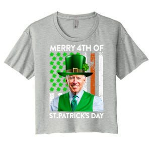 Merry 4th Of St PatrickS Day Joe Biden Leprechaun Us Flag Gift Women's Crop Top Tee