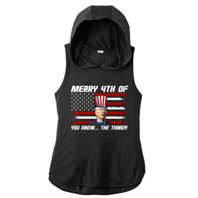 Merry 4th Of You Know The Thing Funny Joe Biden America Ladies PosiCharge Tri-Blend Wicking Draft Hoodie Tank