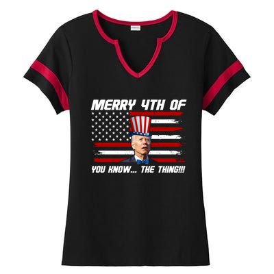 Merry 4th Of You Know The Thing Funny Joe Biden America Ladies Halftime Notch Neck Tee