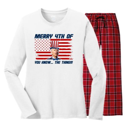 Merry 4th Of You Know The Thing Funny Joe Biden America Women's Long Sleeve Flannel Pajama Set 