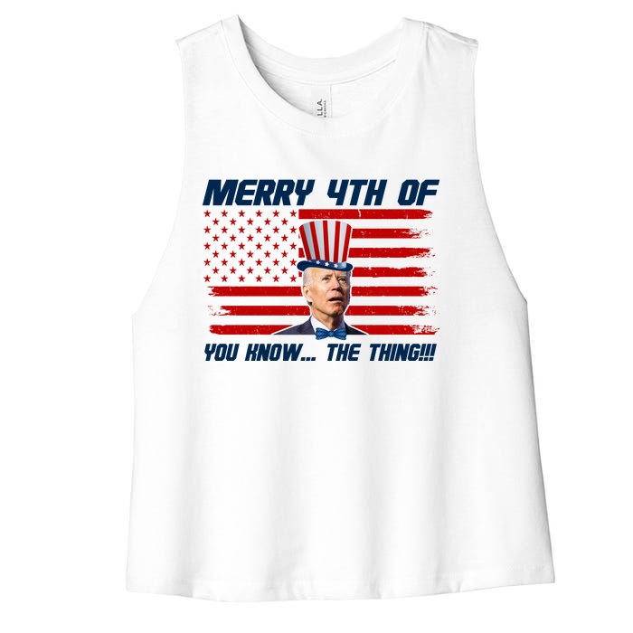 Merry 4th Of You Know The Thing Funny Joe Biden America Women's Racerback Cropped Tank