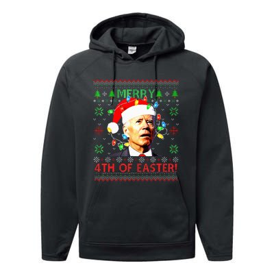 Merry 4th Of Easter Santa Joe Biden Ugly Xmas Sweater  Performance Fleece Hoodie