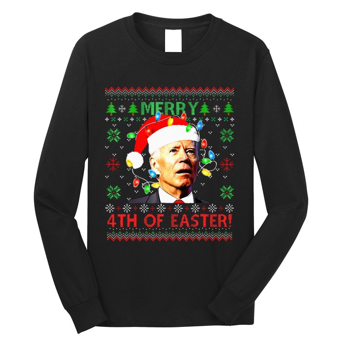 Merry 4th Of Easter Santa Joe Biden Ugly Xmas Sweater  Long Sleeve Shirt