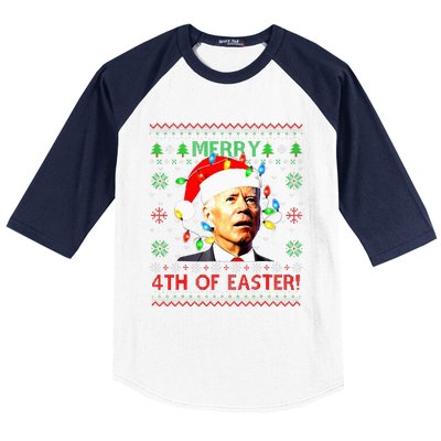 Merry 4th Of Easter Santa Joe Biden Ugly Xmas Sweater  Baseball Sleeve Shirt