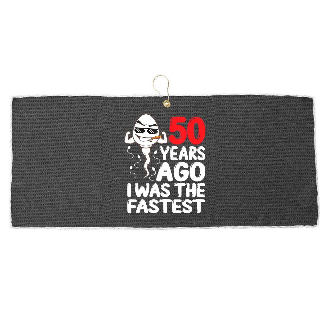 Mens 50th Birthday Gag Dress 50 Years Ago I Was The Fastest Funny Large Microfiber Waffle Golf Towel