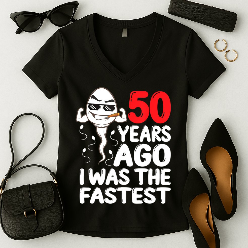 Mens 50th Birthday Gag Dress 50 Years Ago I Was The Fastest Funny Women's V-Neck T-Shirt