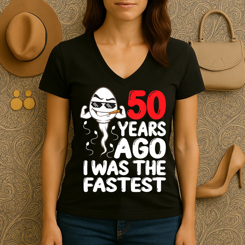 Mens 50th Birthday Gag Dress 50 Years Ago I Was The Fastest Funny Women's V-Neck T-Shirt