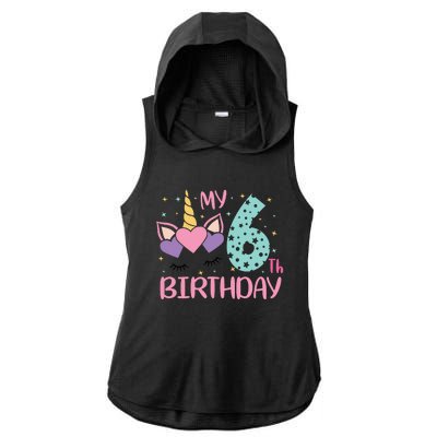 My 6th Birthday Unicorn Gift For Birthday Girl Ladies PosiCharge Tri-Blend Wicking Draft Hoodie Tank