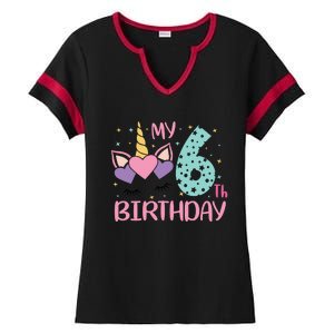 My 6th Birthday Unicorn Gift For Birthday Girl Ladies Halftime Notch Neck Tee