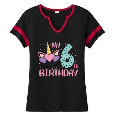 My 6th Birthday Unicorn Gift For Birthday Girl Ladies Halftime Notch Neck Tee