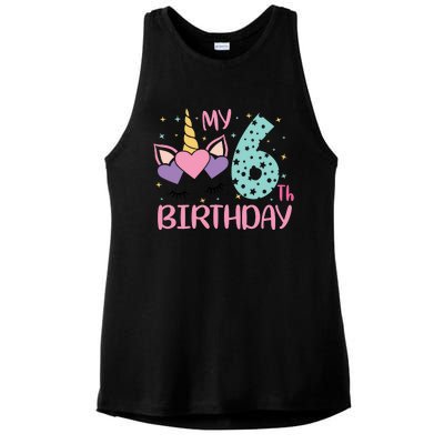 My 6th Birthday Unicorn Gift For Birthday Girl Ladies PosiCharge Tri-Blend Wicking Tank