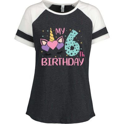 My 6th Birthday Unicorn Gift For Birthday Girl Enza Ladies Jersey Colorblock Tee