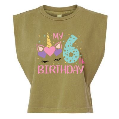 My 6th Birthday Unicorn Gift For Birthday Girl Garment-Dyed Women's Muscle Tee