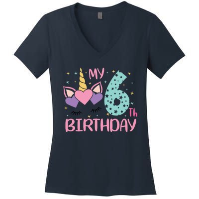 My 6th Birthday Unicorn Gift For Birthday Girl Women's V-Neck T-Shirt