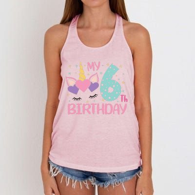 My 6th Birthday Unicorn Gift For Birthday Girl Women's Knotted Racerback Tank