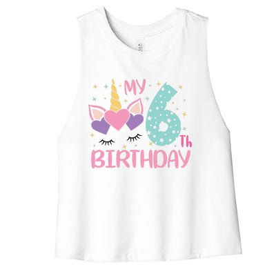 My 6th Birthday Unicorn Gift For Birthday Girl Women's Racerback Cropped Tank