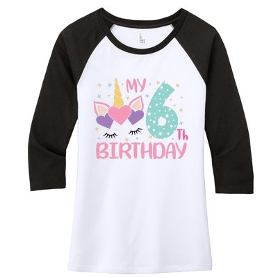 My 6th Birthday Unicorn Gift For Birthday Girl Women's Tri-Blend 3/4-Sleeve Raglan Shirt