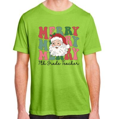 Merry 7th Grade Teacher Retro Groovy Santa Face Christmas Funny Gift Adult ChromaSoft Performance T-Shirt