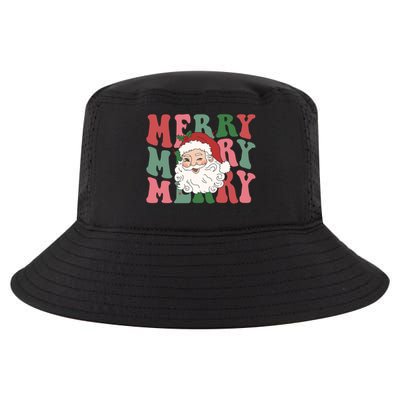 Merry 7th Grade Teacher Retro Groovy Santa Face Christmas Funny Gift Cool Comfort Performance Bucket Hat