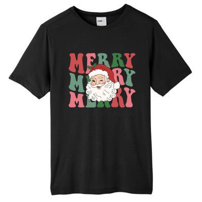 Merry 7th Grade Teacher Retro Groovy Santa Face Christmas Funny Gift Tall Fusion ChromaSoft Performance T-Shirt