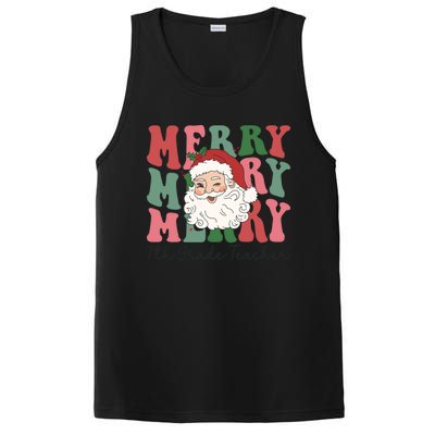 Merry 7th Grade Teacher Retro Groovy Santa Face Christmas Funny Gift PosiCharge Competitor Tank