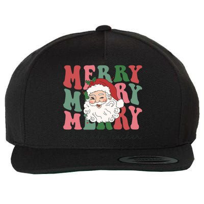 Merry 7th Grade Teacher Retro Groovy Santa Face Christmas Funny Gift Wool Snapback Cap