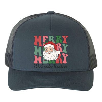 Merry 7th Grade Teacher Retro Groovy Santa Face Christmas Funny Gift Yupoong Adult 5-Panel Trucker Hat