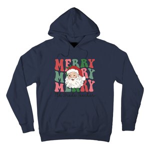 Merry 7th Grade Teacher Retro Groovy Santa Face Christmas Funny Gift Hoodie