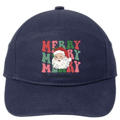 Merry 7th Grade Teacher Retro Groovy Santa Face Christmas Funny Gift 7-Panel Snapback Hat