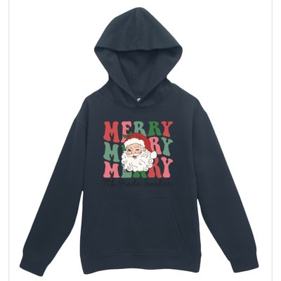 Merry 7th Grade Teacher Retro Groovy Santa Face Christmas Funny Gift Urban Pullover Hoodie