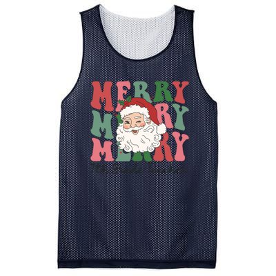 Merry 7th Grade Teacher Retro Groovy Santa Face Christmas Funny Gift Mesh Reversible Basketball Jersey Tank