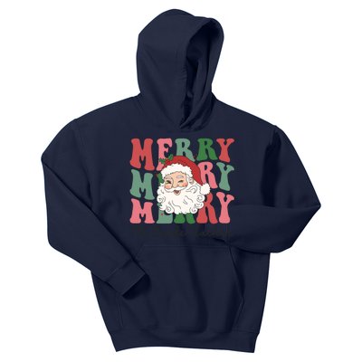 Merry 7th Grade Teacher Retro Groovy Santa Face Christmas Funny Gift Kids Hoodie