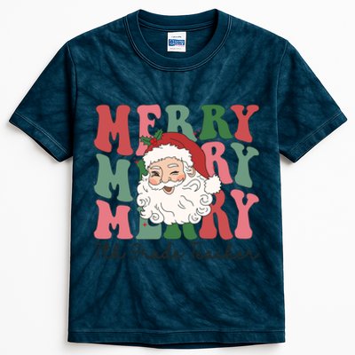 Merry 7th Grade Teacher Retro Groovy Santa Face Christmas Funny Gift Kids Tie-Dye T-Shirt