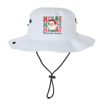 Merry 7th Grade Teacher Retro Groovy Santa Face Christmas Funny Gift Legacy Cool Fit Booney Bucket Hat