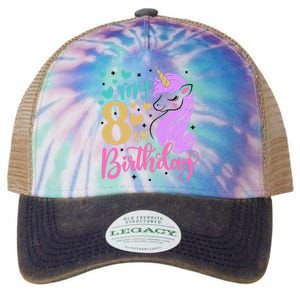 My 8th Birthday Eighth Bday Unicorn Birthday Birthday Girl Legacy Tie Dye Trucker Hat