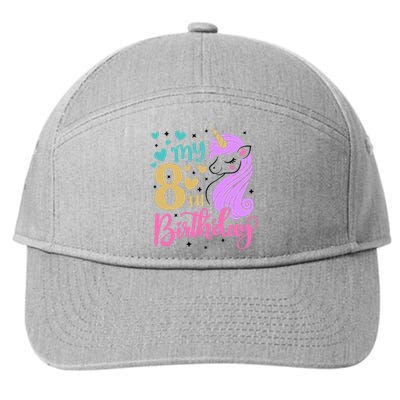 My 8th Birthday Eighth Bday Unicorn Birthday Birthday Girl 7-Panel Snapback Hat