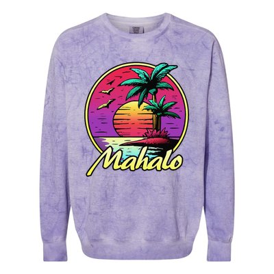 Mahalo. 80s Palm Sunset. Tropical Beach Summer Colorblast Crewneck Sweatshirt