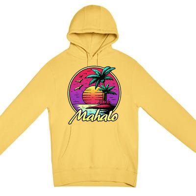 Mahalo. 80s Palm Sunset. Tropical Beach Summer Premium Pullover Hoodie