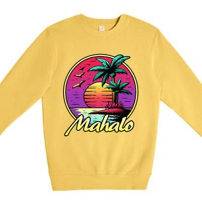 Mahalo. 80s Palm Sunset. Tropical Beach Summer Premium Crewneck Sweatshirt