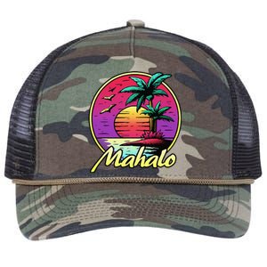 Mahalo. 80s Palm Sunset. Tropical Beach Summer Retro Rope Trucker Hat Cap