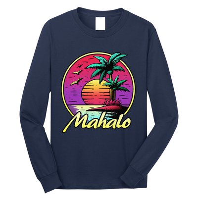 Mahalo. 80s Palm Sunset. Tropical Beach Summer Long Sleeve Shirt