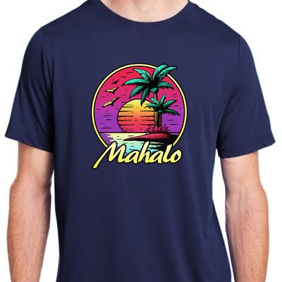 Mahalo. 80s Palm Sunset. Tropical Beach Summer Adult ChromaSoft Performance T-Shirt