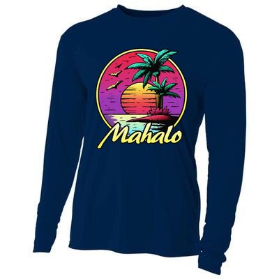 Mahalo. 80s Palm Sunset. Tropical Beach Summer Cooling Performance Long Sleeve Crew