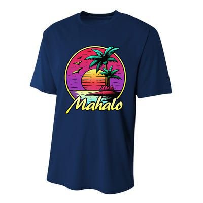 Mahalo. 80s Palm Sunset. Tropical Beach Summer Performance Sprint T-Shirt