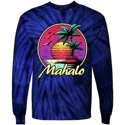 Mahalo. 80s Palm Sunset. Tropical Beach Summer Tie-Dye Long Sleeve Shirt