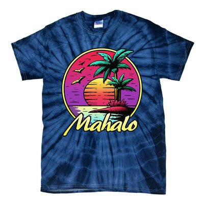 Mahalo. 80s Palm Sunset. Tropical Beach Summer Tie-Dye T-Shirt