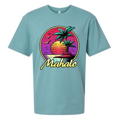 Mahalo. 80s Palm Sunset. Tropical Beach Summer Sueded Cloud Jersey T-Shirt